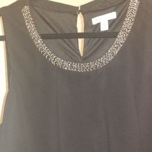 Dressy black tank with jeweled neck and overlay
